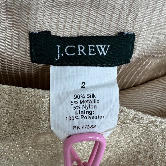 J. Crew Pencil Skirt 2 Metallic Silk Textured Gold Preppy Classic Party Holiday - Picture 5 of 5